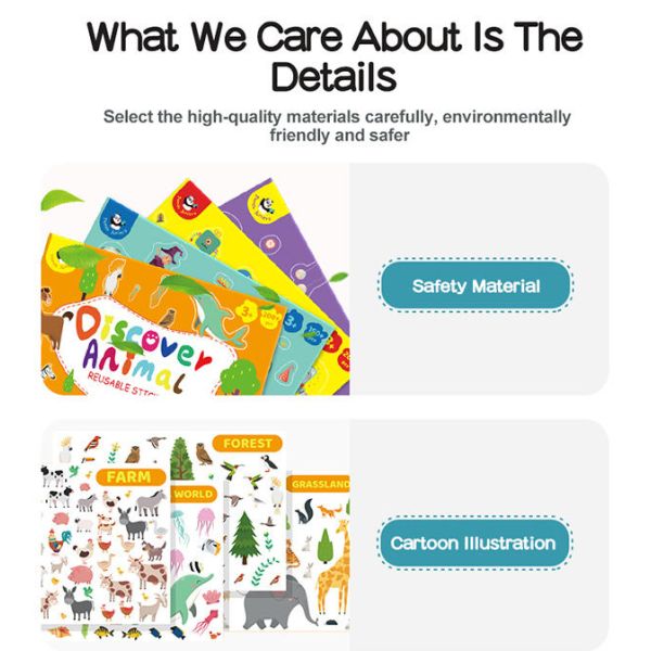 Откройте книгу большие 200 PCS стикера животных многоразовую для подарка на день рождения детей