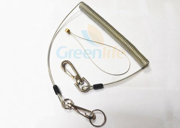 Steel Reinforced Plastic Coil Lanyard Leash With Zinc Alloy Snap Hooks / Split Ring / Wire Loop