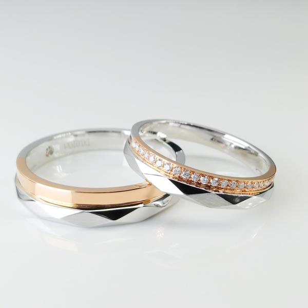Overlapping Stripe 18K Gold Couple Rings