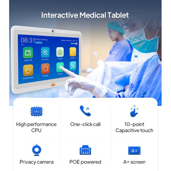 13.3-дюймовый RK3288 1080p Медицинский планшет ПК Настенный NFC POE Больничный Android планшет