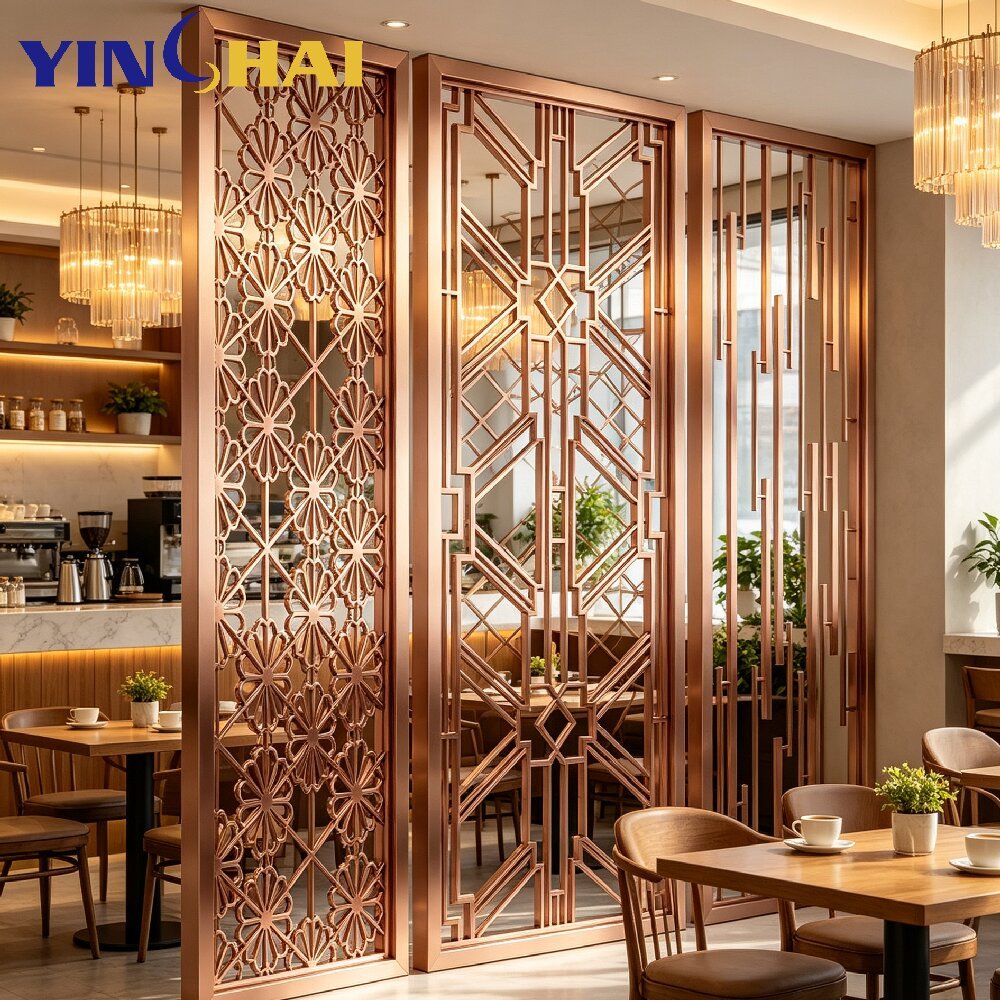Stainless Steel Rose Gold Hollow Carved Room Divider For Indoor Decoration