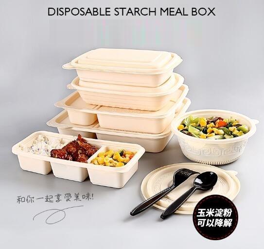 Take Away Fast Food, Compartment Packing Box, Containers, Starch Biodegradable, Environmental Lunch Meal Box