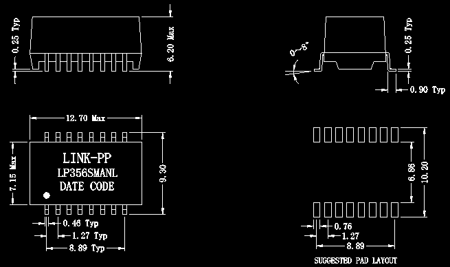 Трансформатор 23Z356SMT Lan штыря SMD UE-TS7010 LF TLA-3T110LF-T 10BASE-TX 16