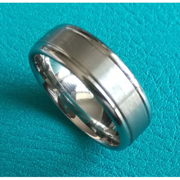 Cobalt Chrome 8MM Double Grooves Middle Satin Finish Wedding Band Ring,White Gold Color