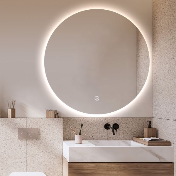 Luxury Backlit Circular LED Mirror Decorative Frameless Smart Vanity Mirror With Defogger 3 Color Dimming