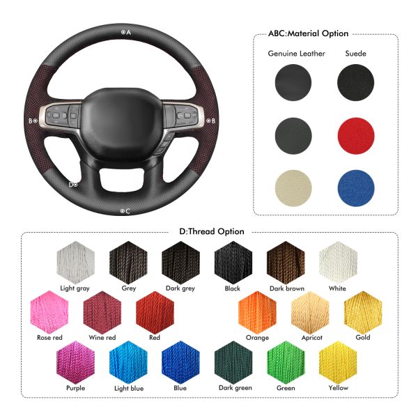 Car Accessories Hand Stitching Steering Wheel Cover for Dodge RAM  Dodge RAM 1500 2018-2023