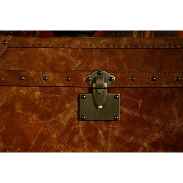 Tan Brown Vintage Storage Trunks , Decorative Trunk Chest Top Grain Genuine Leather
