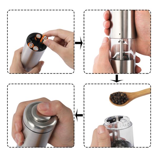 One Handed Operated Electric Pepper Grinder Adjustable Coarseness for Effortless BBQ
