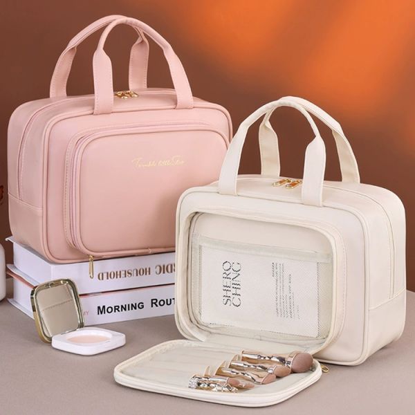 Portable PU Leather Beauty Vanity Cases Makeup Bag Organizer Large Capacity OEM Logo