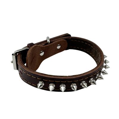 Durable Stylish Secure Adjustable Spiked Genuine Leather Dog Collar