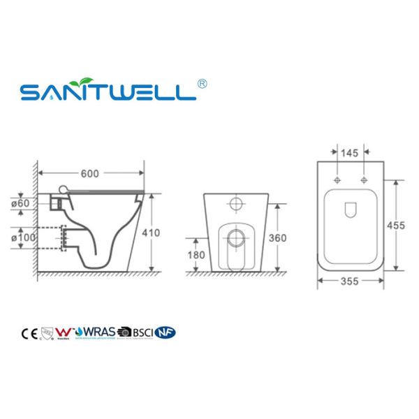 Sanitary Ware Ceramic Rimless Floor Standing Toilet Water Saving ODM / OEM