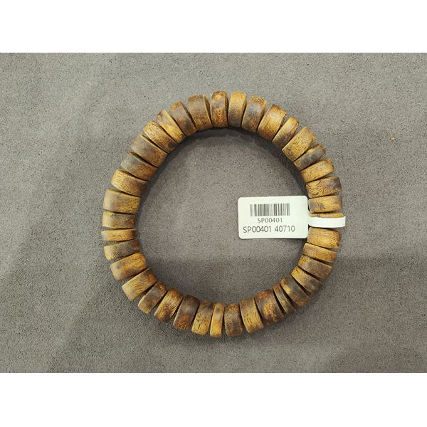 Smooth Texture Wood Bead Bracelet with Diamond Gemstone
