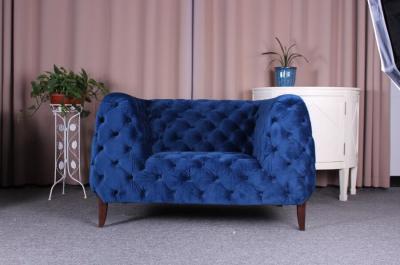Event button tufted  back wooden sofa living room upholstery sofa with armrest navy blue velvet single sofa