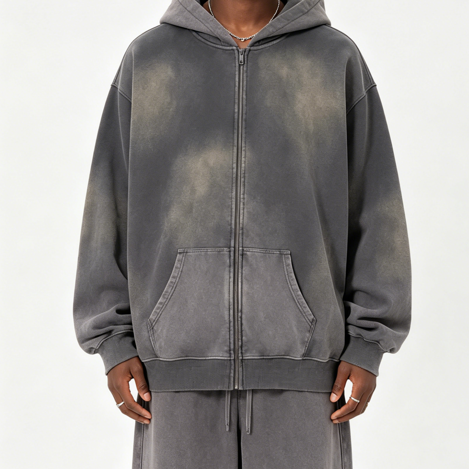 350GSM Terry Zip Up Vintage Hoodie Oversized Casual Pullover Sweatshirt Sweatpants Matching Set