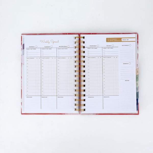 Spiral Binding Custom Marble Printing 2024 Dairy Daily Weekly Monthly Journal Planner