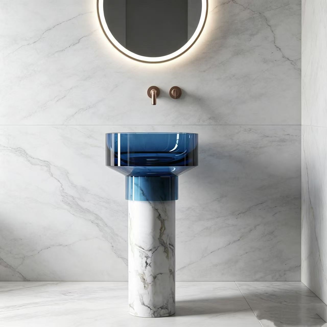 Square Cobalt Resin Top Pedestal Sink Pedestal Freestanding Column For Lavatory