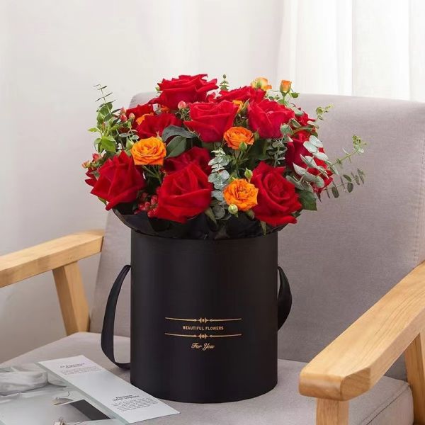 Ручная поделка Custom Gold Foil Logo Черная цветовая шляпа Подарочная коробка для упаковки свежих цветов