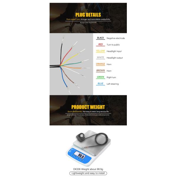 3-in-1 Electric Bike Light Switch 36V 48V with Horn Headlight Steering Electric Bicycle Parts