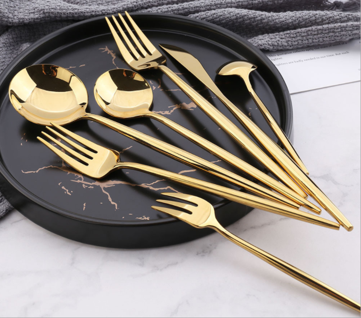 304 High Quality Mirror Gold Stainless Steel Cutlery NC099 Flatware Set Tableware Kitchen Items