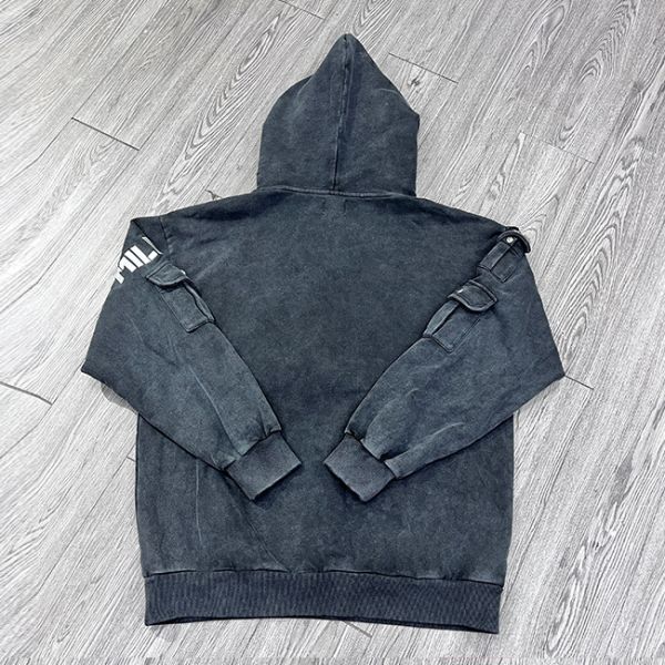 Label Customized Printing Label Oem Hoodie With Contract Stitch Rhinestone Embroidery Logo And Acid Washed Vintage Design