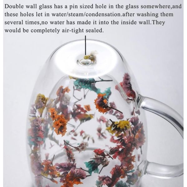 350ml 12OZ Heat Resistance Double Wall Coffee Cups With Dry Flower Transparent Color