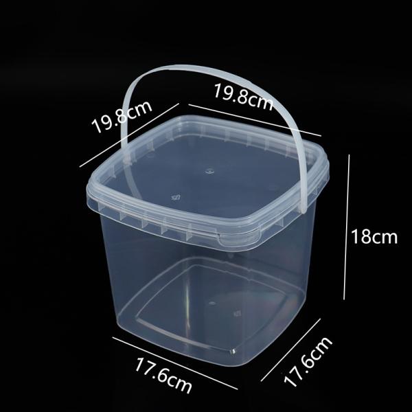 Clear Plastic Container With Lid Ice Cream Bucket Food Storage Container Freezer Storage Bucket Square Plastic Pails With Handle For Home Kitchen