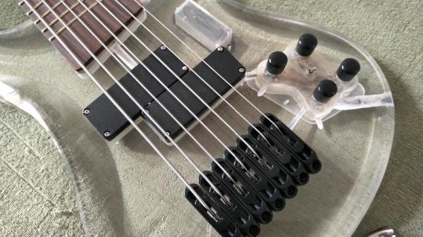 7 Strings Bass Guitar Limited Edition Clear Acrylic Body Rosewood fingerboard inlay Blue LED lamp Electric Bass Guitar