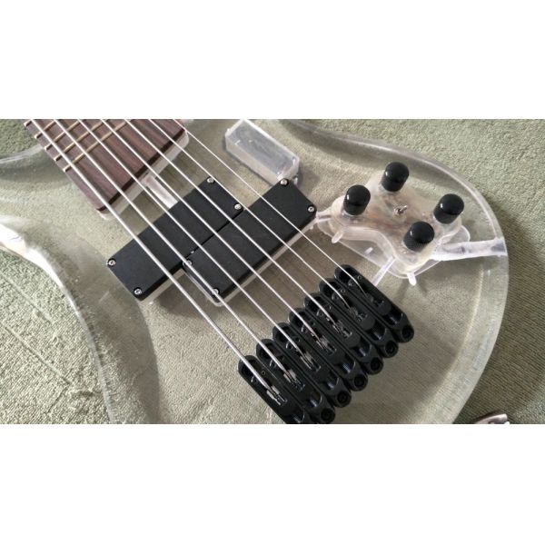 7 Strings Bass Guitar Limited Edition Clear Acrylic Body Rosewood fingerboard inlay Blue LED lamp Electric Bass Guitar