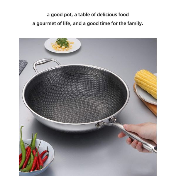 Custom OEM/ODM Kitchen Honeycomb Frying Pan 18/8 Stainless Steel Frypan Non Stick Cooking Pan With Glass Lid