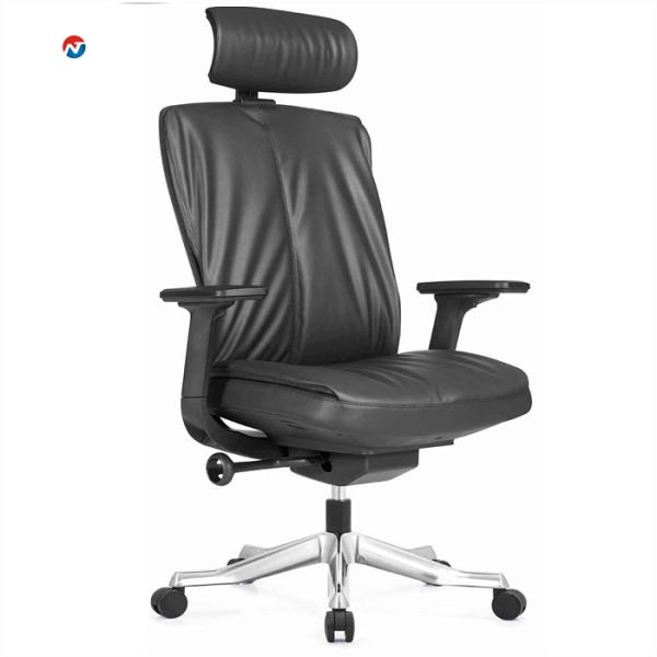Nylon 2.5mm Leather Office Swivel Chairs Executive Office Chair High Back Headrest Lumbar Support