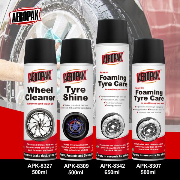 Aeropak 500ml Aerosol Customized Car Care Tire Brightener & Shine Wax Blackening Spray Model APK-8309 3-Year Expiration