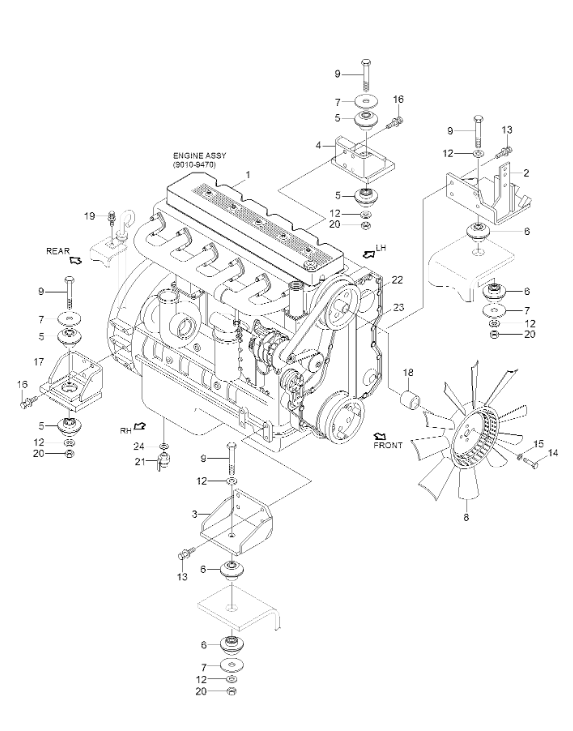14E701550 14E701310 Montaje de caucho HYUNDAI Excavadoras y partes del motor para R360LC-7