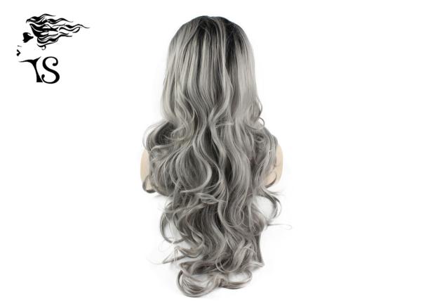 Gray Synthetic Long Curly Lace Front Wigs With Dark Roots For Rupauls Drag Race Girls