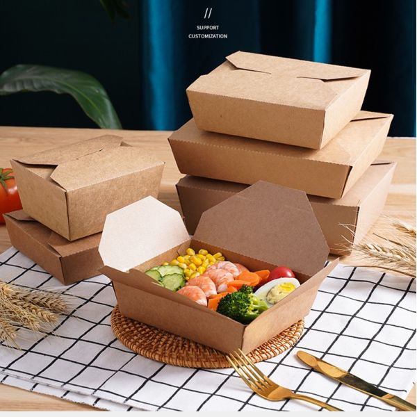 FDA 2000ml Biodegradable Disposable Tableware 337gsm Lunch Box Paper Food Container