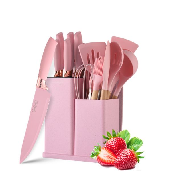19 Pcs Wooden Handle Silicone Kitchenware Set for Cooking Tools and Stocked Restaurant