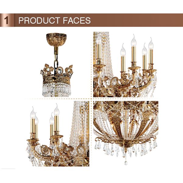 Natural brass crystal chandelier Lighting for Indoor home Fixtures (WH-PC-20)