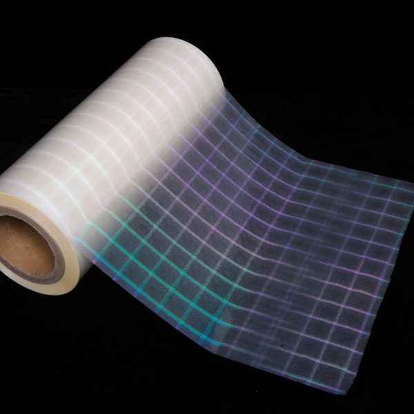 Cuadrícula de película holográfica térmica transparente PET cuadrada con película de laminación caliente con pegamento EVA para envases de cajas