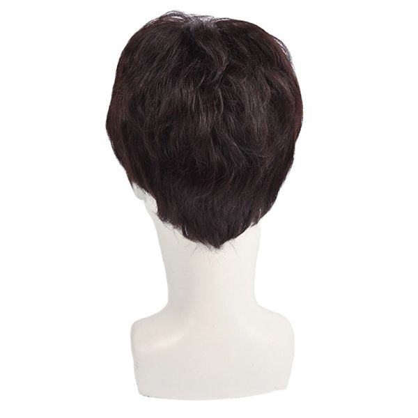150% Density Natural Black Short Human Hair Wig for Men Layered Full Replacement Hair