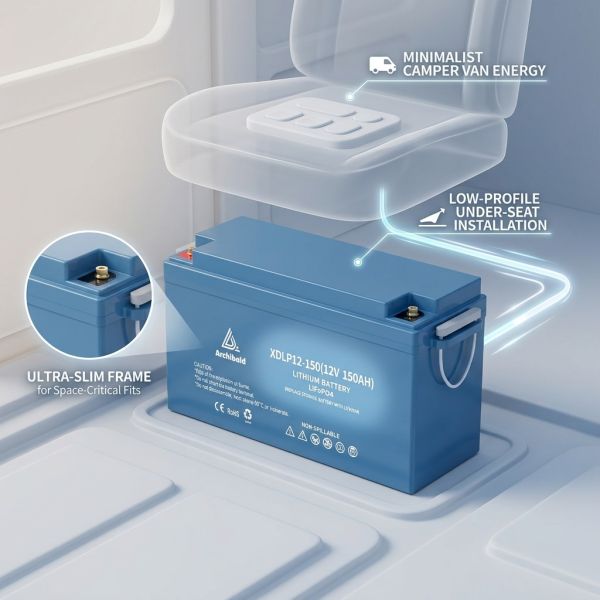 12V 100AH Slim LiFePO4 Camper Van Lithium Battery Underseat Compact Design for Space Saving Conversion