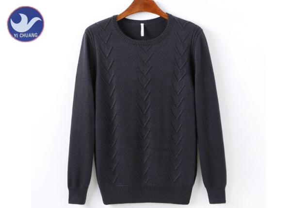 Crew Neck Mens Black Cable Knit Sweater Acrylic Wool Full Sleeves Anti - Wrinkle