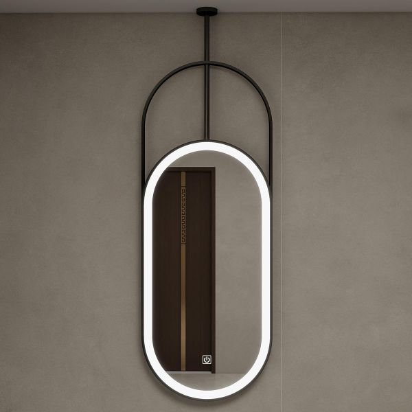 Kingstin Custom Suspended LED Mirror Smart Bathroom Oval Ceiling Mirror Bluetooth Defogger Sensor