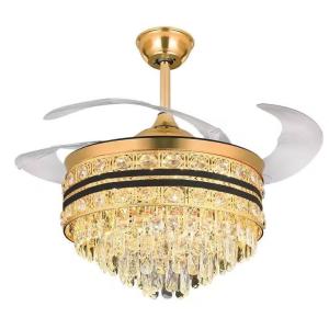 en gros Nordique Moderne Dc télécommande Glod rétractable Invisible Round K9 Lustre de cristal Led Ventilateur de plafond Avec lumière