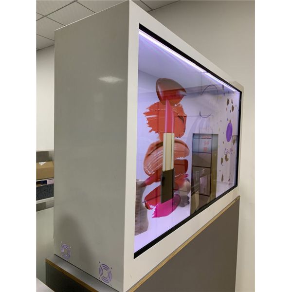 75 Inch Transparent Lcd Totem Advertising Kiosk For Exhibition Hall