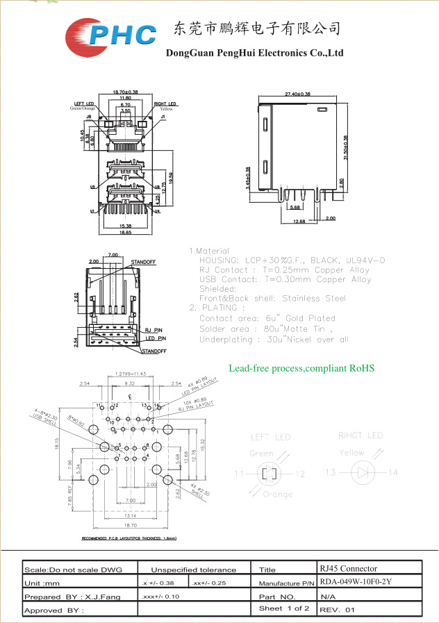 Женское двойное основание 10/100 - t/экран локальных сетей разъема 2,0 USB RJ45/водить