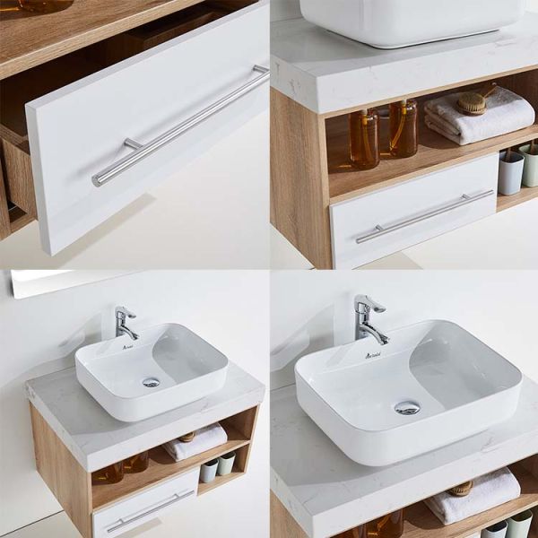 Non Painting Bathroom Vanity Cabinets Set With Drawer LED Mirror