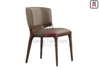 Grey Leather Upholstered Wood Restaurant Chair Without Armrests