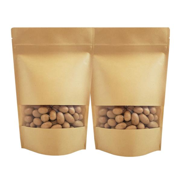 16 oz Biodegradable PLA Natural Kraft Stand Up Pouches Resealable Zipper Bags for Dry Nuts Beans