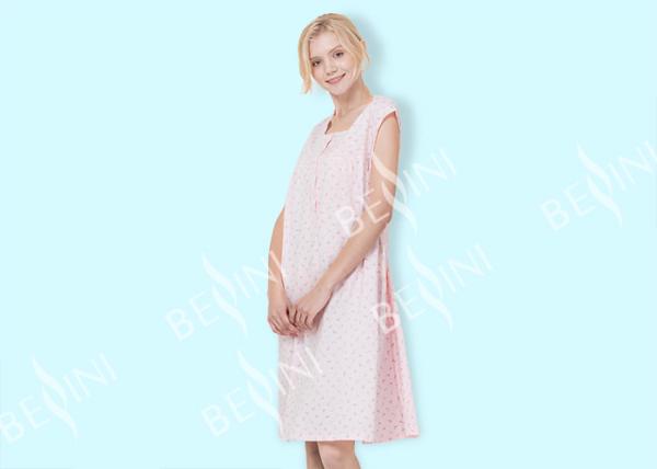 Round Neck Pure Cotton Sleeveless Nightdress With Lace Trim Pink Small Rose Print