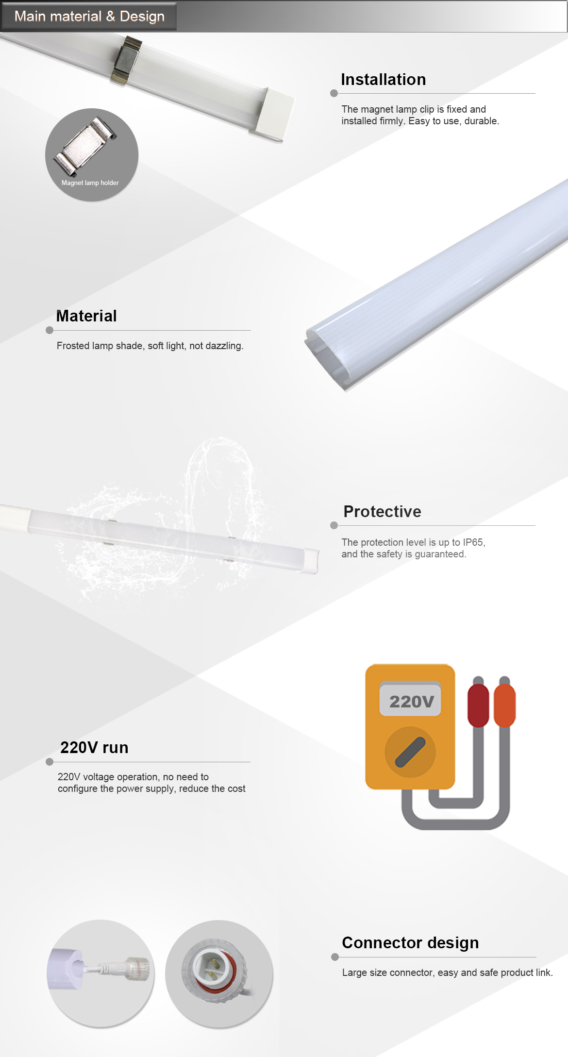 ONN-X3PT IP65 Cold Room LED Tube Light LED Cooler Lights Waterproof With Magnetic Mount