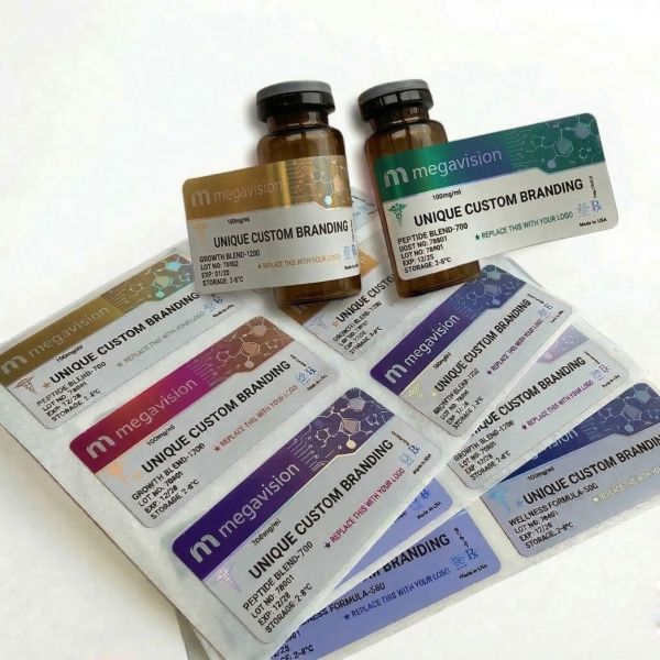 Custom 3ml 5ml 10ml Peptide Vial Labels for Research Use Only Waterproof Vinyl Sticker for Glass Bottle Lab
